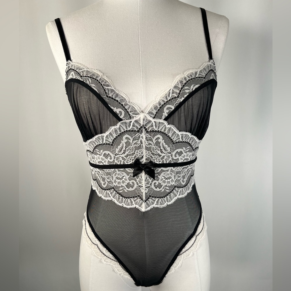 Victorias Secret Black and White Onesie With Lace